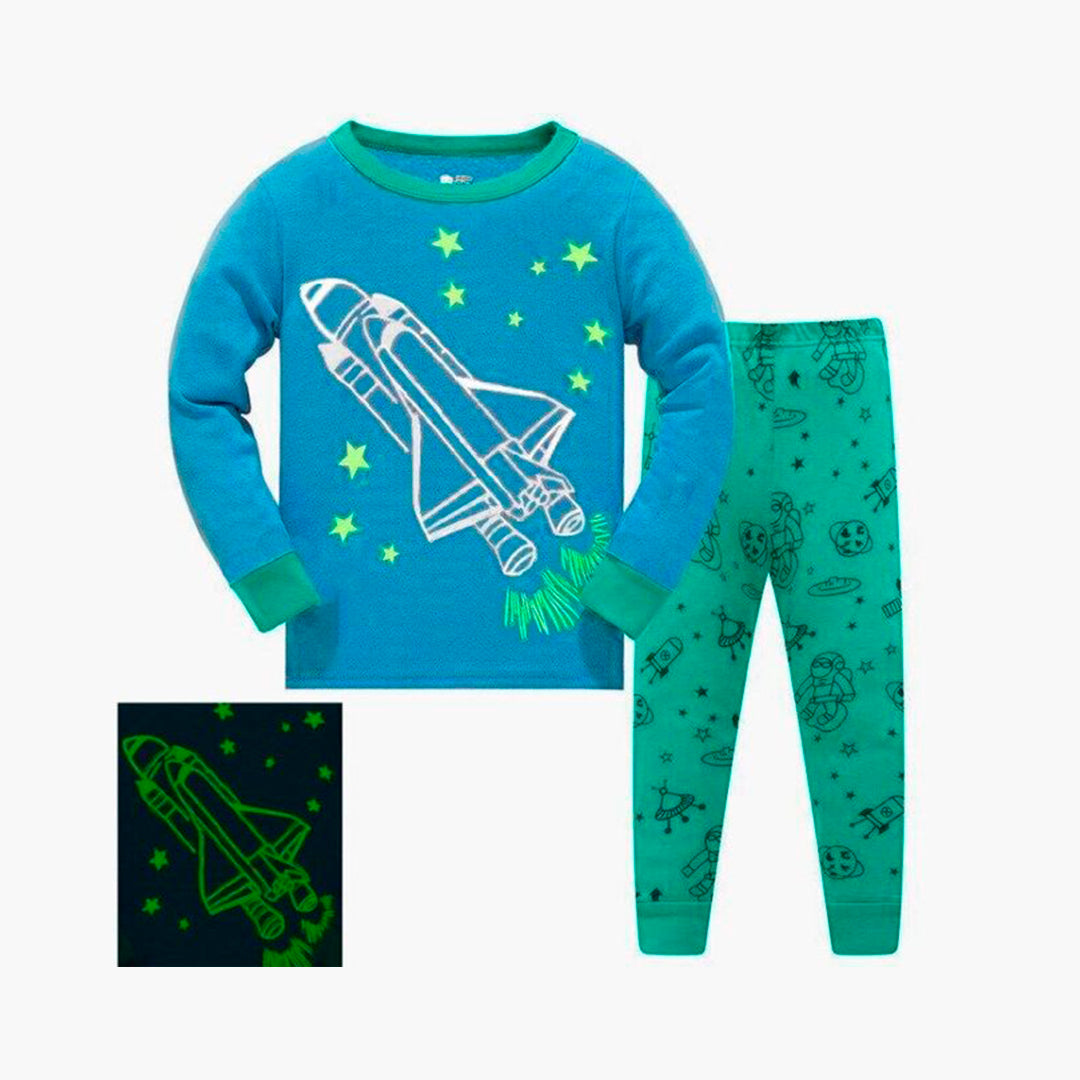 Conjunto de pijama Blue Rocket que brilla en la oscuridad